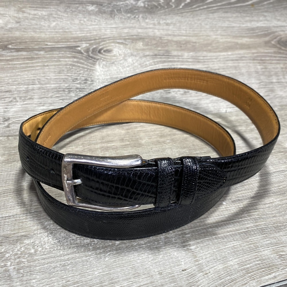Trafalgar Belt Mens 44 Black‎ Genuine Leather Lizard Embossed Dress Classic